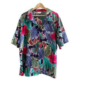 Hilo Hattie Hawaiian Shirt Mens 2XL Short Sleeve Button Up Floral Flower Vacay